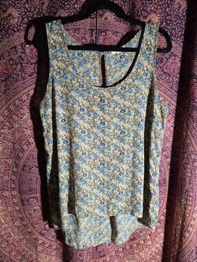 Pleione Blue Floral Tan Tank Camisole